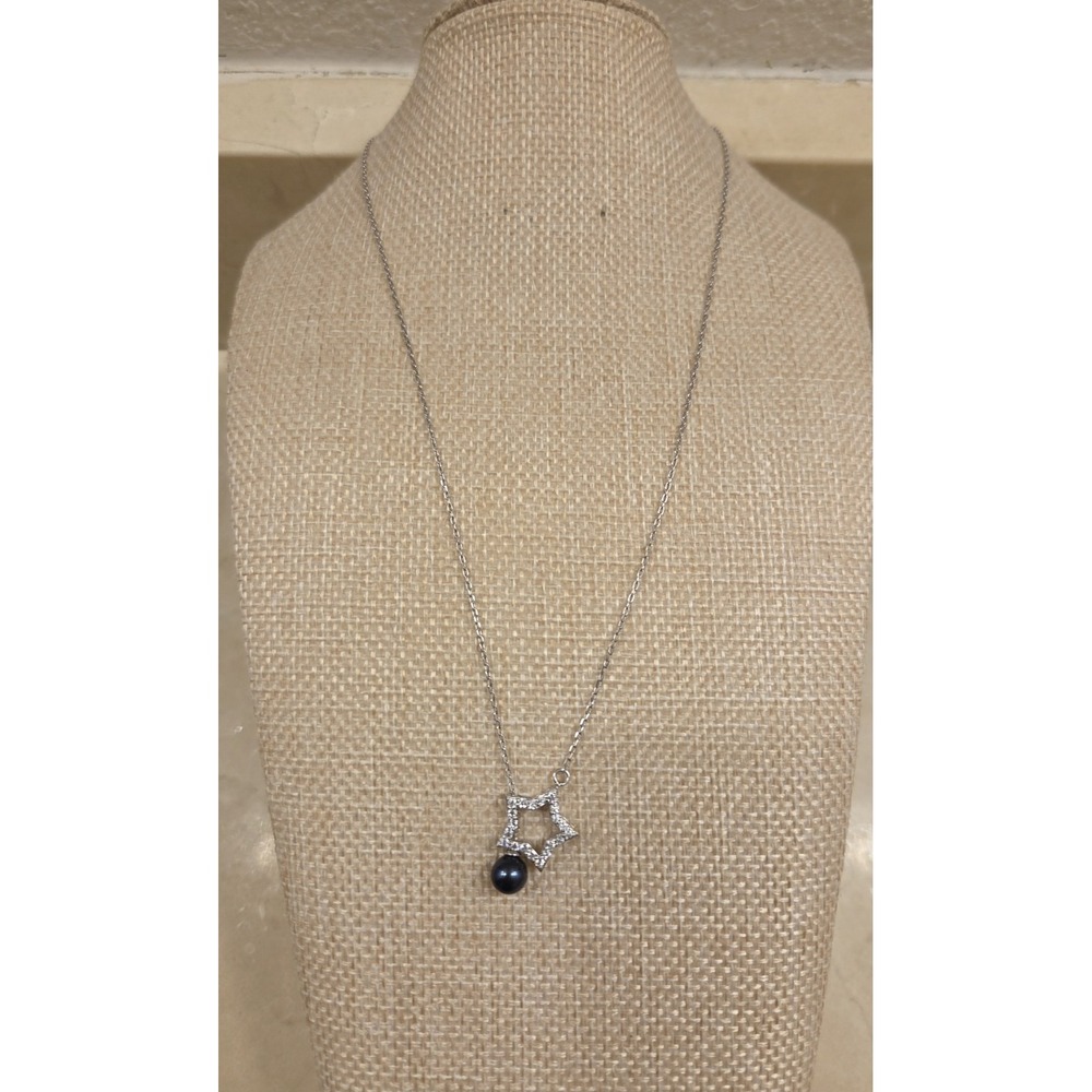 Vintage Italian Sterling Silver Shooting Star Sliding Pendant Necklace Pearl